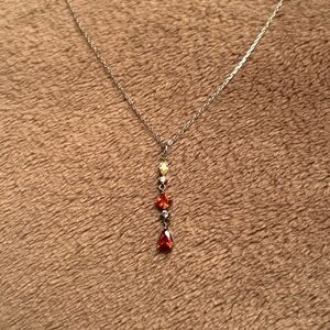 VINTAGE 925 Sterling Silver Dainty Citrine and Garnet Gemstone Pendant Necklace
